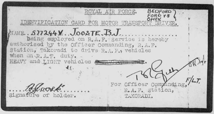 Ben Jooste 10. RAF Drivers Licence
